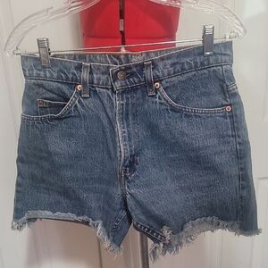 Levi's Blue Jean Shorts High-Waisted Frayed Hem